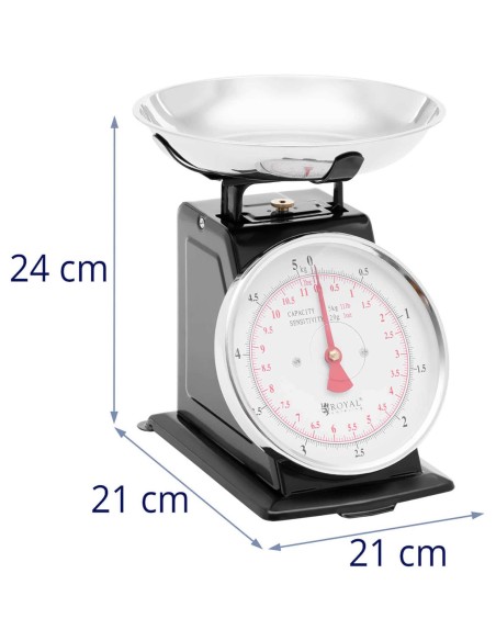 Analoginės virtuvės svarstyklės pagamintos iš plieno iki 5 kg / 20 g - juodos Analoginės virtuvės svarstyklės pagamintos iš plieno iki 5 kg / 20 g - juodos