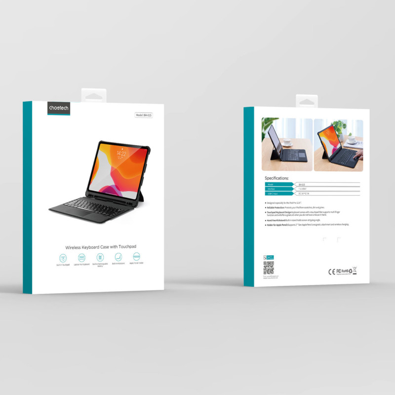 Klaviatūros dėklas, skirtas iPad Pro 12,9" + juoda belaidė Bluetooth klaviatūra