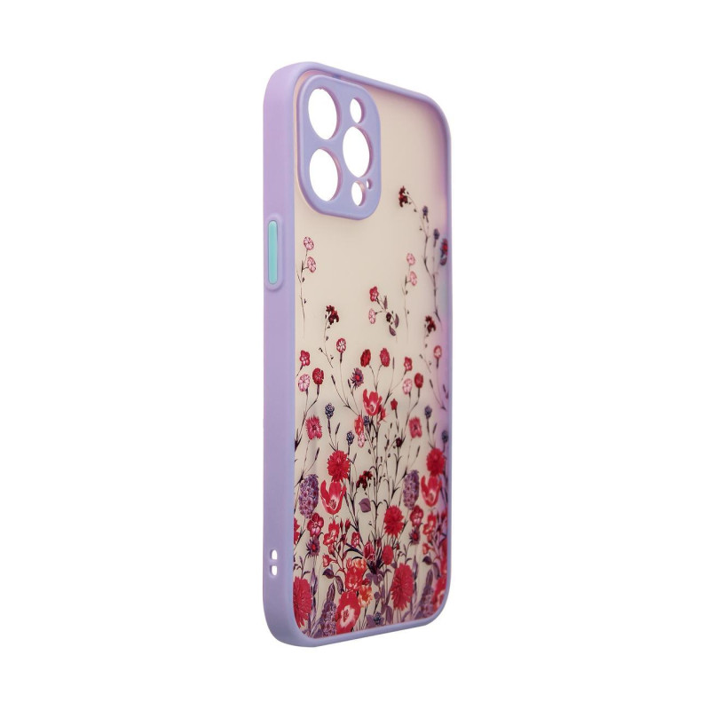Dizaino dėklas, skirtas iPhone 12 Pro, purpurinis gėlėtas dangtelis