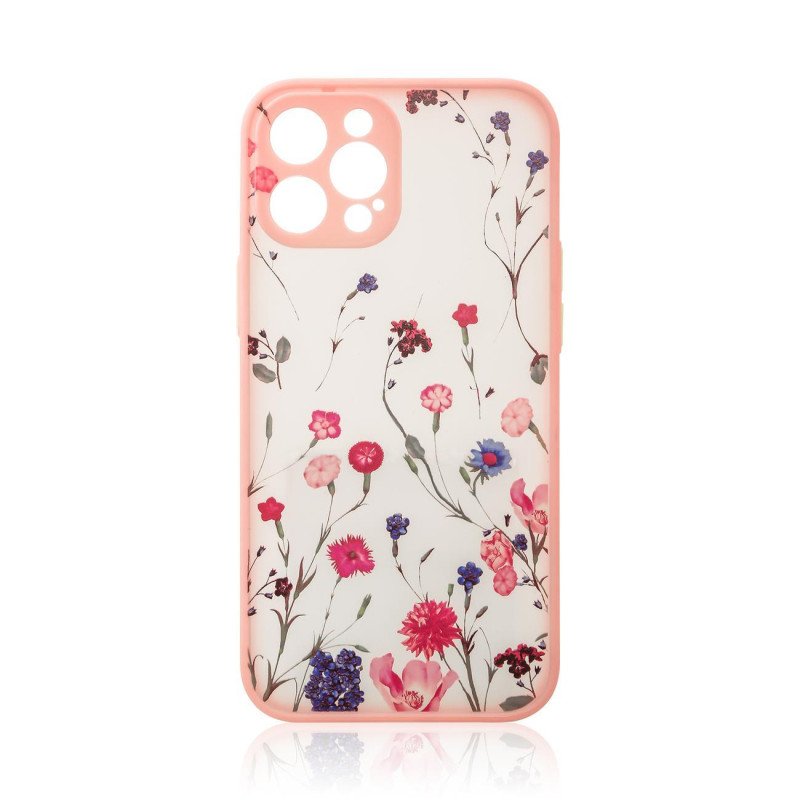 Dizainas iPhone 12 Pro dėklas, rožinės spalvos gėlėtas dangtelis