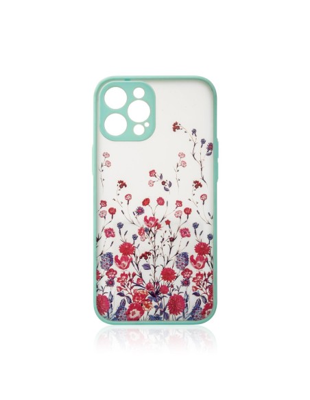 Design Case dėklas iPhone 12 Pro, dangtelis su gėlėmis, šviesiai žalias