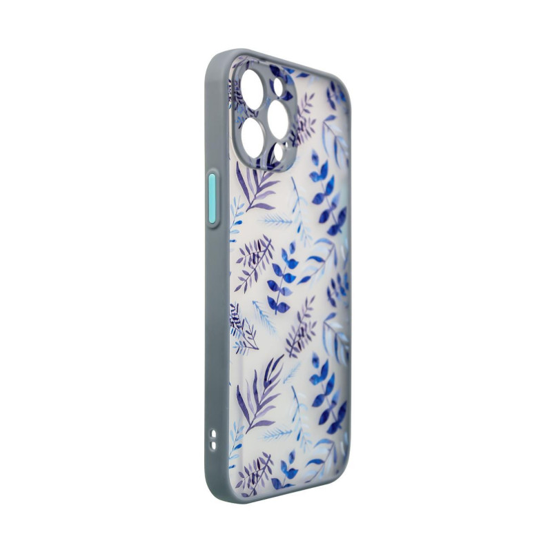 Dizaino dėklas iPhone 12 Pro, gėlėtas dangtelis, tamsiai mėlynas