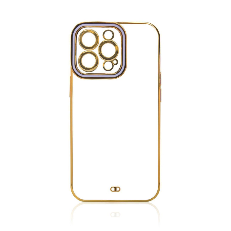 Fashion Case dėklas, skirtas iPhone 12 Pro, gelinis dangtelis su auksiniu rėmeliu, violetinė
