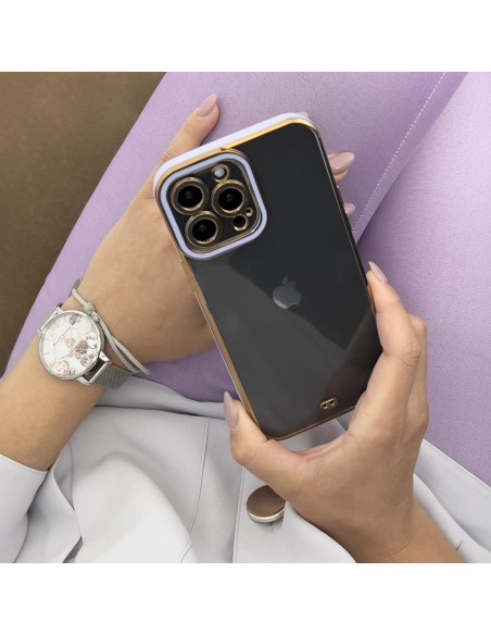Fashion Case dėklas, skirtas iPhone 12 Pro, gelinis dangtelis su auksiniu rėmeliu, violetinė Fashion Case dėklas, skirtas iPhone 12 Pro, gelinis dangtelis su auksiniu rėmeliu, violetinė