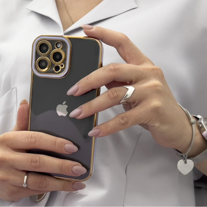 Fashion Case dėklas, skirtas iPhone 12 Pro, gelinis dangtelis su auksiniu rėmeliu, violetinė
