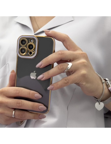 Fashion Case dėklas, skirtas iPhone 12 Pro, gelinis dangtelis su auksiniu rėmeliu, violetinė Fashion Case dėklas, skirtas iPhone 12 Pro, gelinis dangtelis su auksiniu rėmeliu, violetinė