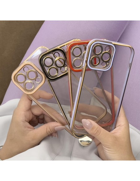 Fashion Case dėklas, skirtas iPhone 12 Pro, gelinis dangtelis su auksiniu rėmeliu, violetinė Fashion Case dėklas, skirtas iPhone 12 Pro, gelinis dangtelis su auksiniu rėmeliu, violetinė
