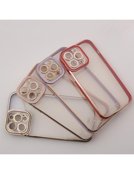 Fashion Case dėklas, skirtas iPhone 12 Pro, gelinis dangtelis su auksiniu rėmeliu, violetinė Fashion Case dėklas, skirtas iPhone 12 Pro, gelinis dangtelis su auksiniu rėmeliu, violetinė