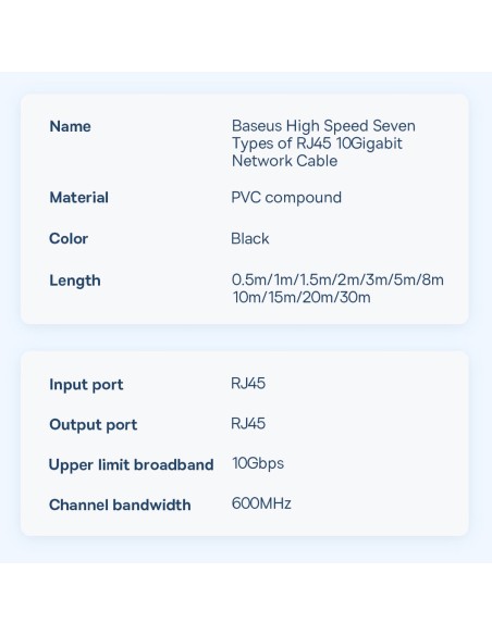 Baseus Speed Seven greitas RJ45 tinklo kabelis 10Gbps 20m juodas (WKJS010901)