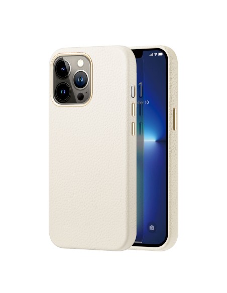 Dux Ducis Roma odinis dėklas iPhone 13 Pro, elegantiškas dangtelis iš natūralios baltos odos Dux Ducis Roma odinis dėklas iPhone 13 Pro, elegantiškas dangtelis iš natūralios baltos odos