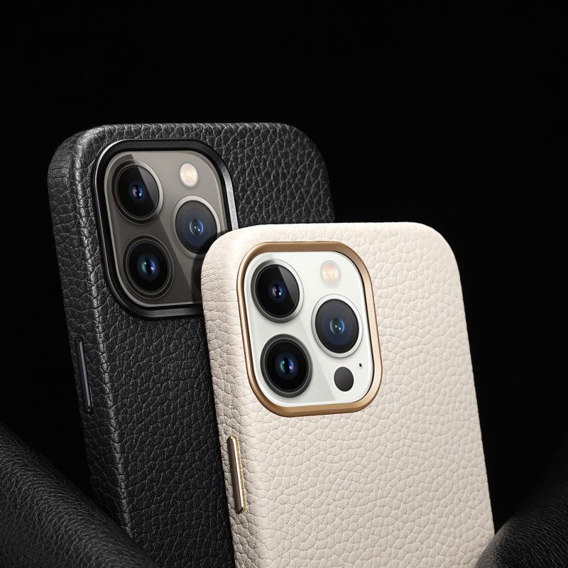 Dux Ducis Roma odinis dėklas iPhone 13 Pro, elegantiškas dangtelis iš natūralios baltos odos