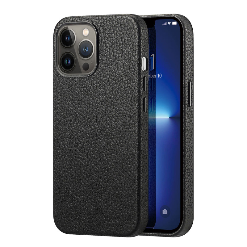 Dux Ducis Roma odinis dėklas iPhone 13 Pro Max elegantiškas dangtelis pagamintas iš natūralios odos juodos spalvos Dux Ducis Roma odinis dėklas iPhone 13 Pro Max elegantiškas dangtelis pagamintas iš natūralios odos juodos spalvos