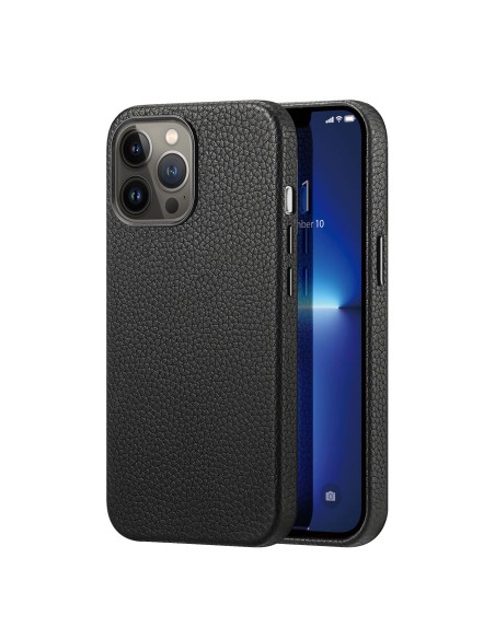 Dux Ducis Roma odinis dėklas iPhone 13 Pro Max elegantiškas dangtelis pagamintas iš natūralios odos juodos spalvos Dux Ducis Roma odinis dėklas iPhone 13 Pro Max elegantiškas dangtelis pagamintas iš natūralios odos juodos spalvos