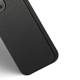 Dux Ducis Roma odinis dėklas iPhone 13 Pro Max elegantiškas dangtelis pagamintas iš natūralios odos juodos spalvos
