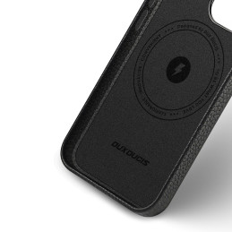 Dux Ducis Roma odinis dėklas iPhone 13 Pro Max elegantiškas dangtelis pagamintas iš natūralios odos juodos spalvos