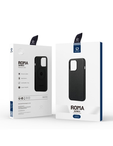 Dux Ducis Roma odinis dėklas iPhone 13 Pro Max elegantiškas dangtelis pagamintas iš natūralios odos juodos spalvos Dux Ducis Roma odinis dėklas iPhone 13 Pro Max elegantiškas dangtelis pagamintas iš natūralios odos juodos spalvos