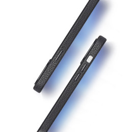 Dux Ducis Roma odinis dėklas iPhone 13 Pro Max elegantiškas dangtelis pagamintas iš natūralios odos juodos spalvos