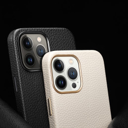 Dux Ducis Roma odinis dėklas iPhone 13 Pro Max elegantiškas dangtelis pagamintas iš natūralios odos juodos spalvos