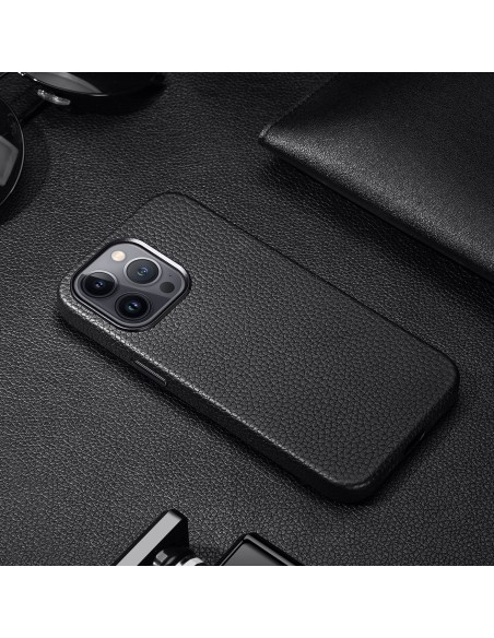 Dux Ducis Roma odinis dėklas iPhone 13 Pro Max elegantiškas dangtelis pagamintas iš natūralios odos juodos spalvos Dux Ducis Roma odinis dėklas iPhone 13 Pro Max elegantiškas dangtelis pagamintas iš natūralios odos juodos spalvos