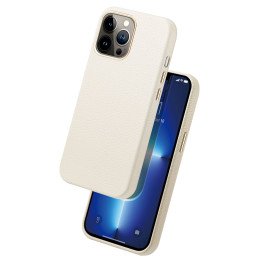 Dux Ducis Roma odinis dėklas iPhone 13 Pro Max elegantiškas dangtelis pagamintas iš natūralios odos baltos spalvos
