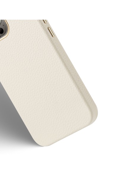 Dux Ducis Roma odinis dėklas iPhone 13 Pro Max elegantiškas dangtelis pagamintas iš natūralios odos baltos spalvos