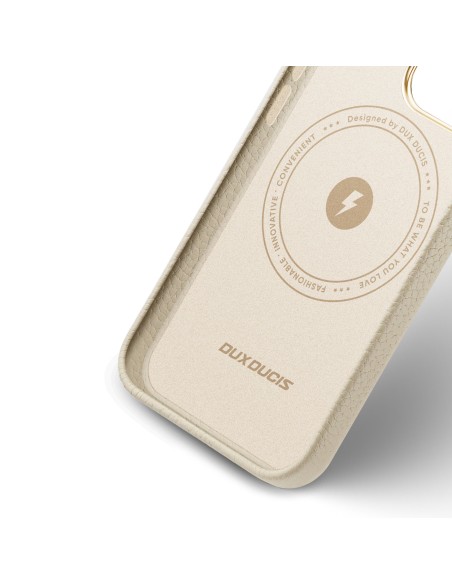 Dux Ducis Roma odinis dėklas iPhone 13 Pro Max elegantiškas dangtelis pagamintas iš natūralios odos baltos spalvos
