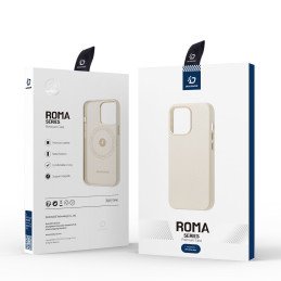 Dux Ducis Roma odinis dėklas iPhone 13 Pro Max elegantiškas dangtelis pagamintas iš natūralios odos baltos spalvos