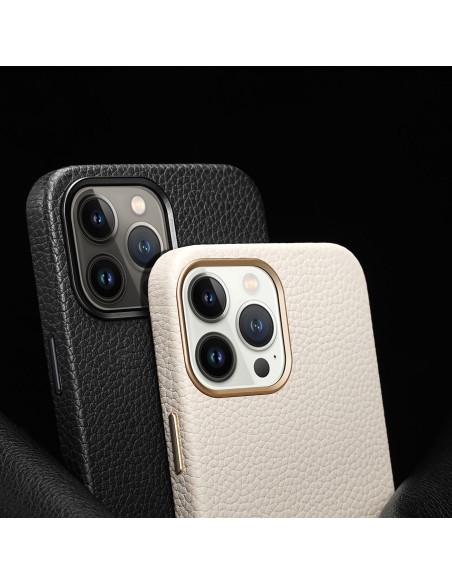 Dux Ducis Roma odinis dėklas iPhone 13 Pro Max elegantiškas dangtelis pagamintas iš natūralios odos baltos spalvos