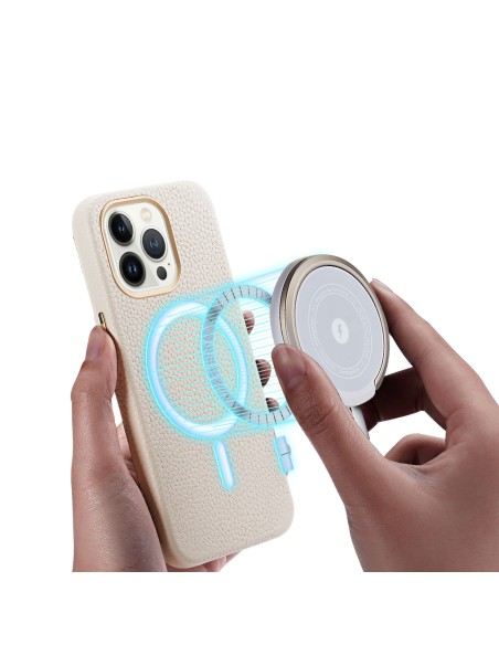 Dux Ducis Roma odinis dėklas iPhone 13 Pro Max elegantiškas dangtelis pagamintas iš natūralios odos baltos spalvos