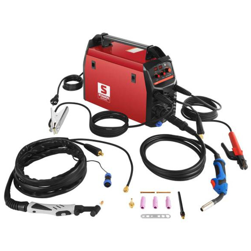 Pusiau automatinis suvirinimo aparatas migomat suvirintojas TIG MIG MAG MMA IGBT S-MULTI 195A Stamos Vokietija