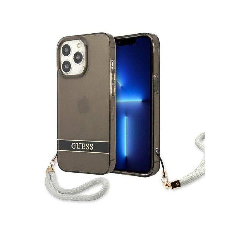 Guess Translucent Strap dėklas, skirtas iPhone 13 Pro / iPhone 13 - juodas