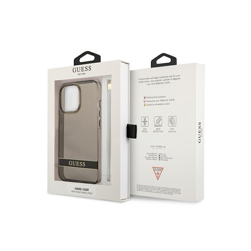 Guess Translucent Strap dėklas, skirtas iPhone 13 Pro / iPhone 13 - juodas