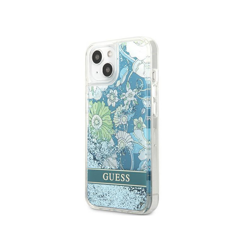Guess Flower Liquid Glitter dėklas iPhone 13 - žalias