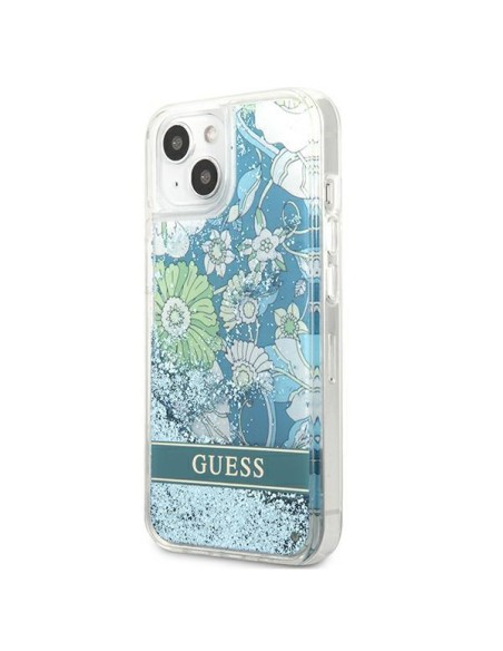 Guess Flower Liquid Glitter dėklas iPhone 13 - žalias Guess Flower Liquid Glitter dėklas iPhone 13 - žalias