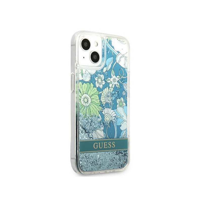 Guess Flower Liquid Glitter dėklas iPhone 13 - žalias