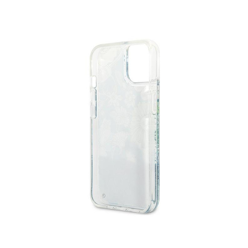 Guess Flower Liquid Glitter dėklas iPhone 13 - žalias