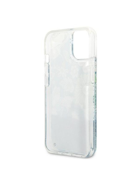 Guess Flower Liquid Glitter dėklas iPhone 13 - žalias Guess Flower Liquid Glitter dėklas iPhone 13 - žalias