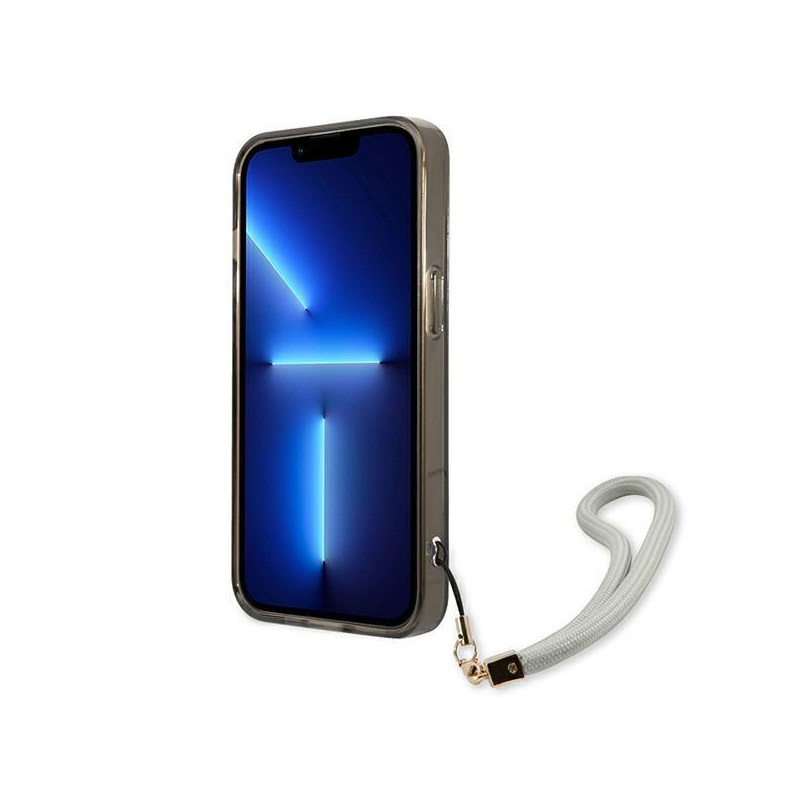 Guess Translucent Strap dėklas iPhone 13 mini - juodas