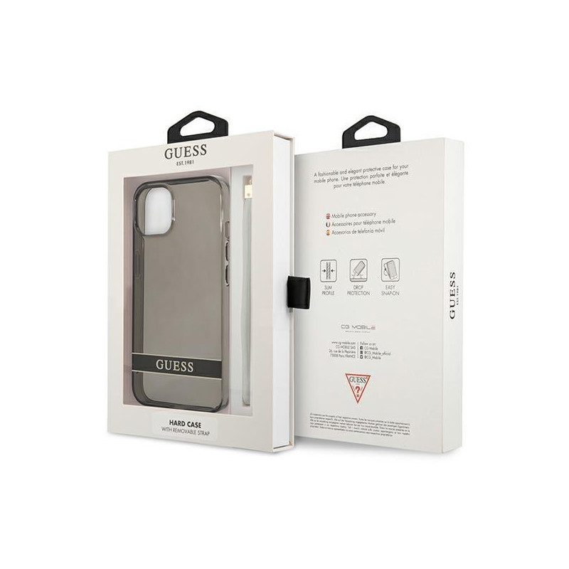 Guess Translucent Strap dėklas iPhone 13 mini - juodas