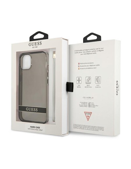 Guess Translucent Strap dėklas iPhone 13 mini - juodas Guess Translucent Strap dėklas iPhone 13 mini - juodas