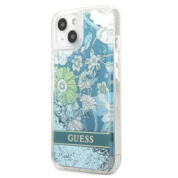 Guess Flower Liquid Glitter dėklas iPhone 13 mini - žalias
