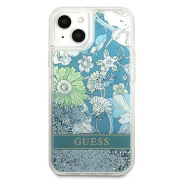 Guess Flower Liquid Glitter dėklas iPhone 13 mini - žalias