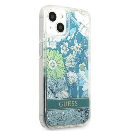 Guess Flower Liquid Glitter dėklas iPhone 13 mini - žalias