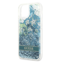 Guess Flower Liquid Glitter dėklas iPhone 13 mini - žalias