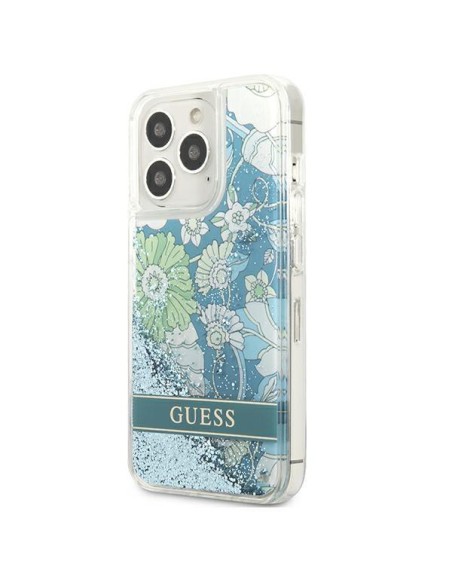 Guess Flower Liquid Glitter dėklas, skirtas iPhone 13 Pro Max - žalias Guess Flower Liquid Glitter dėklas, skirtas iPhone 13 Pro Max - žalias