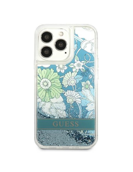 Guess Flower Liquid Glitter dėklas, skirtas iPhone 13 Pro Max - žalias Guess Flower Liquid Glitter dėklas, skirtas iPhone 13 Pro Max - žalias