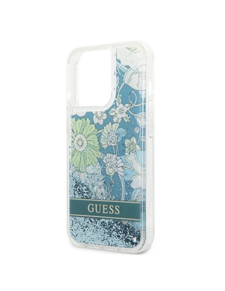 Guess Flower Liquid Glitter dėklas, skirtas iPhone 13 Pro Max - žalias Guess Flower Liquid Glitter dėklas, skirtas iPhone 13 Pro Max - žalias