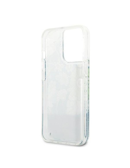 Guess Flower Liquid Glitter dėklas, skirtas iPhone 13 Pro Max - žalias Guess Flower Liquid Glitter dėklas, skirtas iPhone 13 Pro Max - žalias