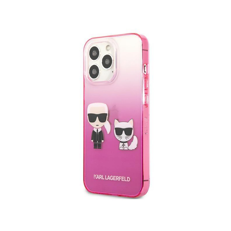 Karl Lagerfeld Gradient Ikonik Karl&Choupette dėklas, skirtas iPhone 13 Pro / iPhone 13 - rožinis