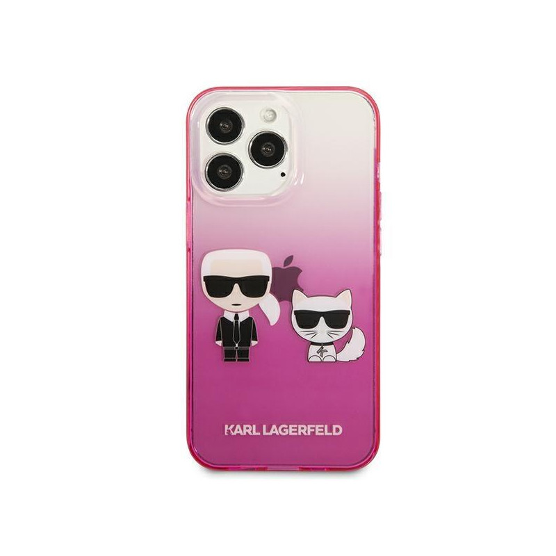 Karl Lagerfeld Gradient Ikonik Karl&Choupette dėklas, skirtas iPhone 13 Pro / iPhone 13 - rožinis